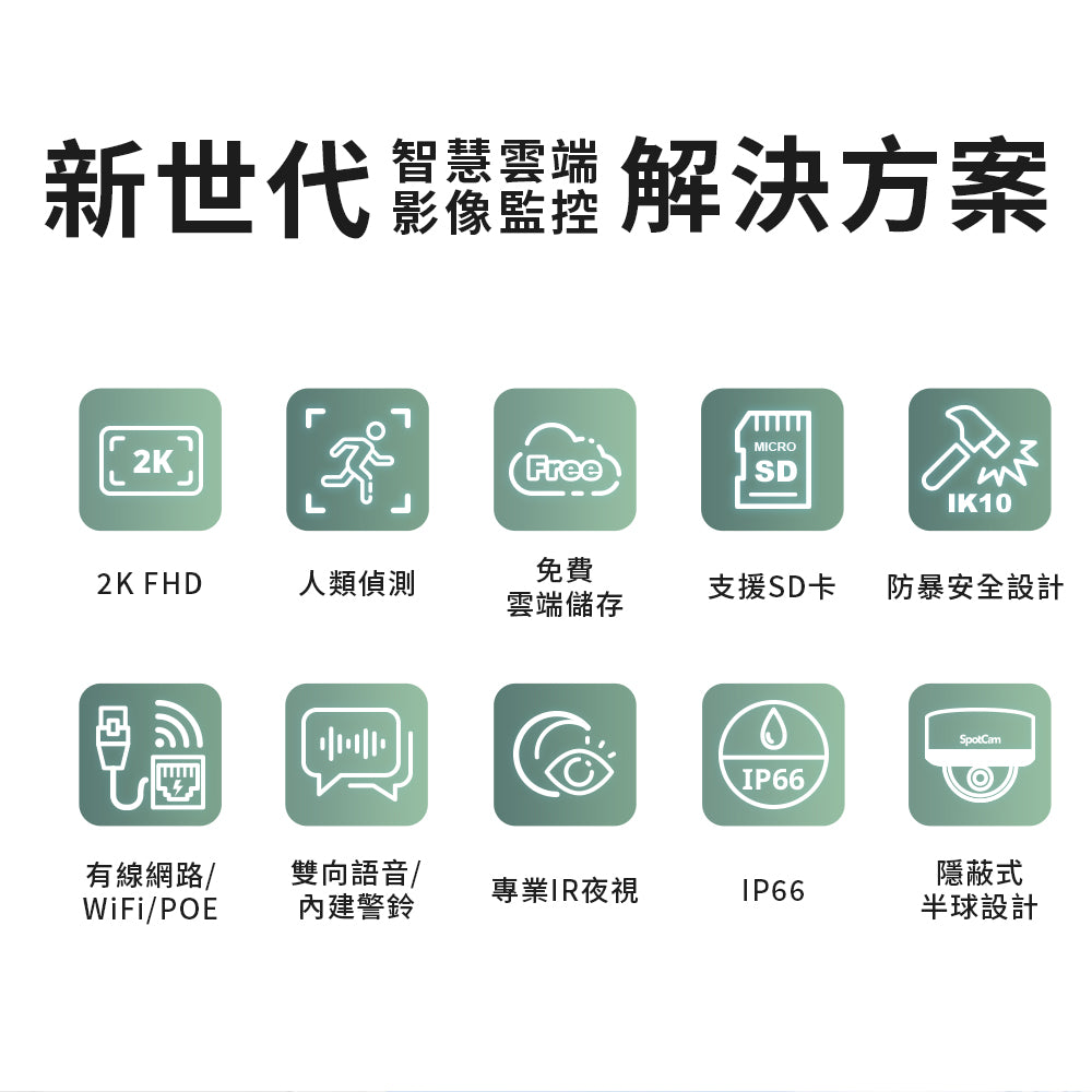 SpotCam MD1 超高清2K 防水防暴 智能雲端 AI 攝影機(戶外適用)