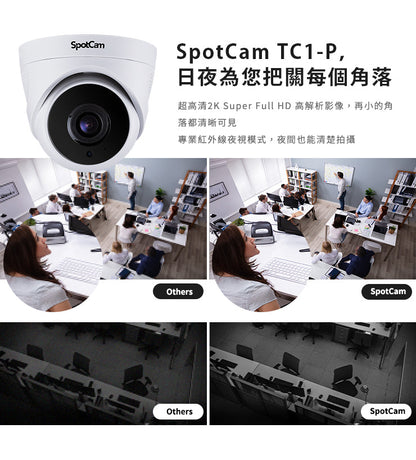 SpotCam TC1-P 室內用半球形雲端攝影機 (PoE款)